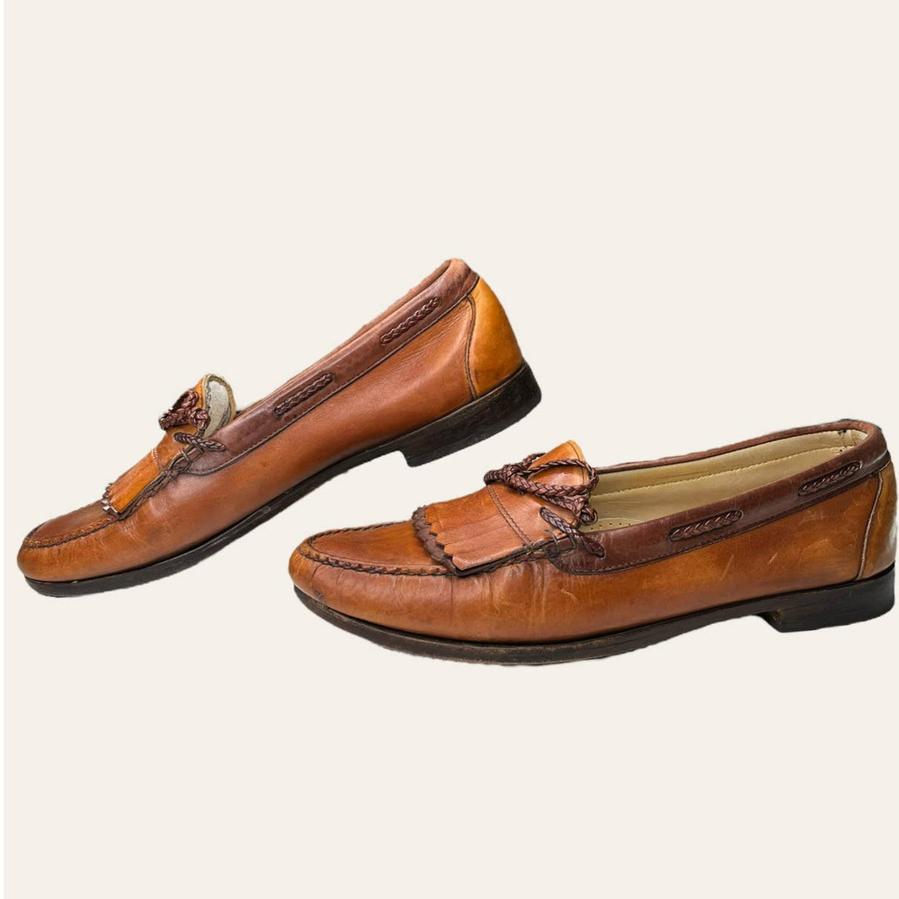 Allen Edmonds Tan Brown Leather Kiltie Tassel Loafers - Picture 4 of 9